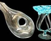 Vintage Lenox Tuscany Pierced Glass Pitcher & Polish Handblown Art Glass Pedestal Bowl MCM Mid Century Modern