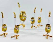 6 Fine Moser Bohemian Czech Hand Blown Glass Port Brandy Bourbon Sippers Pipes Gilt and polychrome painted