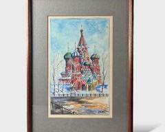 St. Basil's Cathedrals Moscow Watercolor Painting on Paper