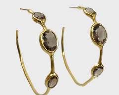 Fine Ippolita 18K Yellow Gold Smoky Quartz Pierced Hoop Earrings