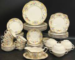 Fine JOHNSON BROS Yale Pareek China Dinner Plates, Salad Plates, Desert Plates, Tea Cups, Saucers, Soup Cups, and Gravy Boat