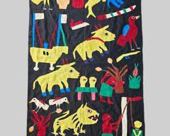 Vintage African Benin Applique Animal Textile Multicolored