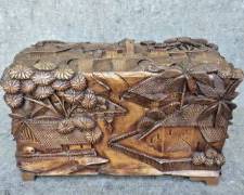 Fantastic Vintage Hand Carved High Relief Storage Trunk Palm Trees and Flowers