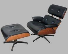 Danish Mid Century Modern MCM Bentwood and Vinyl Lounge Chair and Ottoman Vinyl Tufted Eames Style