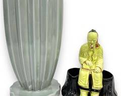 Vintage Haeger Large Gray Zig Zag Art pottery Vase & Sierra Vista Ceramic Asian Double Planter Art Deco MCM Mid Century Modern