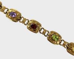 Fine Gilt Sterling Silver Gemstone Link Bracelet 7.5