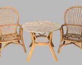 Vintage Bamboo and Rattan 2 Arm Chairs and Marble Table Bistro dining table