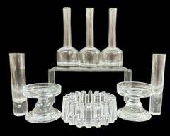 Vintage MCM Krosno Poland Candle Holders (2), Trinket Holder, Glasses (2) & Glass Vases (3)