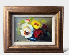 Floral Still Life Oil Painting in Wood Frame