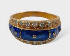 Fine Rose Vermeil Sterling Silver Blue Enamel Ring Size 10