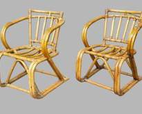 Pair Vintage Bamboo and Rattan Chairs Mid Century Modern MCM Arm Chairs
