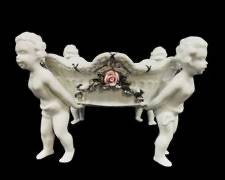 DRESDEN Porcelain Footed Figural Cherub Putti Centerpiece Bowl