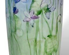 Fine porcelain Tall Hand Painted Floral Vase Gilt Painted Rim