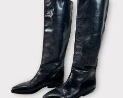 LA COLLEGIENNE Black Genuine Leather Vintage 80s Slouchy Boots. Made in Italy. Sz 36.5