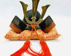 Vintage Japanese Cast Iron Samurai Tiny Kabuto W/ a Traditional Cushion