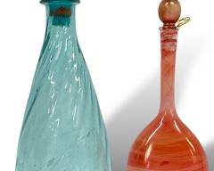 Vintage Hand Blown Israelian Art Glass Decanter With Stoppers Mid Century Modern