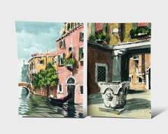 Lot of 2 Italian City Original Watercolors on Paper - Unframed