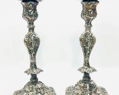 Pair of Victorian Silverplated Ornate Embossed Grapevine Candle Holders