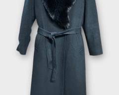 DALE DRESSIN Black Cashmere 7 Lambswool Coat with Dyed Fox Fur Collar. Sz 8