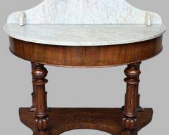 Antique Mahogany Marble Top Washstand Demilune Table Chunky Carved Legs Bun Feet