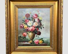 Lovely D Zalumz Still Life Oil Painting Deep Gilt Wood Frame