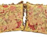 Vintage Aubusson Needle Work Accent Pillow Roses & Wool Tassel Trim With Velvet Back