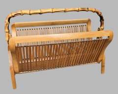 Vintage Bamboo Rattan and Wood Magazine Rack MCM Mid Century Modern