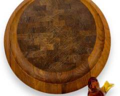 Mid Century Modern MCM Dansk Teak Slant Cutting Board & Art Glass Bird Figurine
