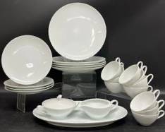 Fine Noritake Savoy 5825 China Dinner Plates, Salad Plates, Tea Cups, Tray, Creamer, and Sugar Bowl With Lid