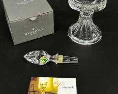 Fine Waterford Crystal Candle Holder and Waterford Crystal Acorn Bottle Stopper with Original Box