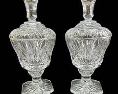 Fine Pair LOVELY American Brilliant Cut Crystal Candy Jar Lidded Footed Holders