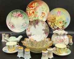 Fine LIMOGES, SHELLEY, ROYAL AUSTRIA, JC, and RS PRUSSIA Assorted China Plates, Bowls, Salt Pepper Shakers, Tea Cups, Saucers, and Jar With Lid