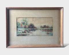 Landscape Watercolor Painting on Paper Framed and Matted under Glass