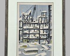 John Ross Pencil Signed Abstract Litho Framed 1/11 Big Snow MCM Mid Century Modern
