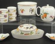 Find ROYAL WORCESTER Evesham China Tea Pot With Lod, Tureen With Lid, Seashell Dishes, Oval Dish, and Souffle Dishes