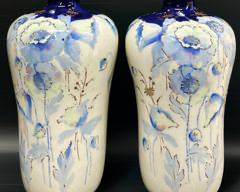 Fine Pair Max Emanuel & Co. Austrian Blue White Poppy Floral Porcelain Vases