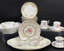 Fine ROYAL ALBERT, ROYAL CHELSEA, NIPPON, MEITO, and BRC Assorted China Tea Cups, Saucers, Desert Plates, Creamer, Sugar Bowl With Lid, Bowl, and Platter