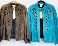 NWT VICTOR COSTA Brown And Turquoise Suede Leather Jackets Size 1X And 2X