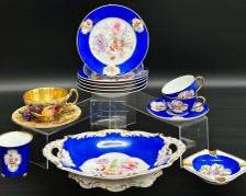 Fine AYNSLEY and PMR Bavaria Porcelain China Tea Cups, Saucer, Desert Plates, Ashtray, Vase, Dish With Handles, and Tea Cup With Saucer