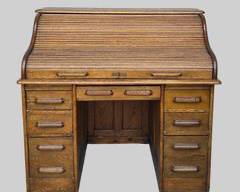 Antique Roll Top 2 Piece Desk with Brass Hardware Small Size