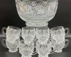 Fine Godinger Crystal Legends Punch Bowl and Cups