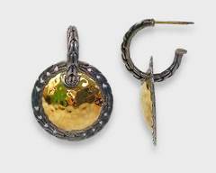 Fine John Hardy Palu Sterling Silver & 22K Hammered Yellow Gold Pierced Earrings