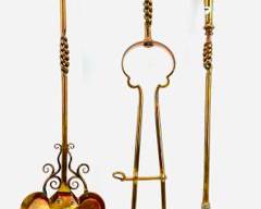 Fantastic Scrolled Vintage Set Of 3 Arts & Crafts Copper/Brass Ironwork Fire Place Tools