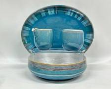Denby England Glazed Art pottery Ceramic Sugar bowl Creamer with Large serving plate and bowl