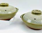 Vintage Pair Of Art Pottery Earthenware Hana-Mishima Lidded Casseroles