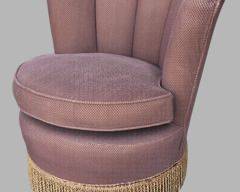 Vintage Art Deco Style Upholstered Chanel Back Swivel Lounge Chair Tassle Trim