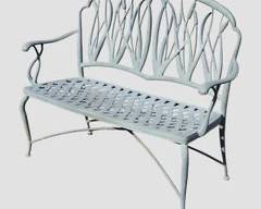 Fantastic Brown Jordan Aluminum Settee Bench Basket Weave Seat Cattail Vine Back