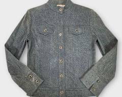 ST. JOHN SPORT BY MARIE GRAY Stretch Blue Denim Jacket with Mandarin Collar. Sz P