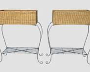 Pair Rattan and Iron Tall Planters