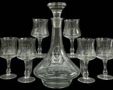 Vintage Leonard Crystal Clipper Ship Etched Sail Boat Decanter and set of 6 Goblets